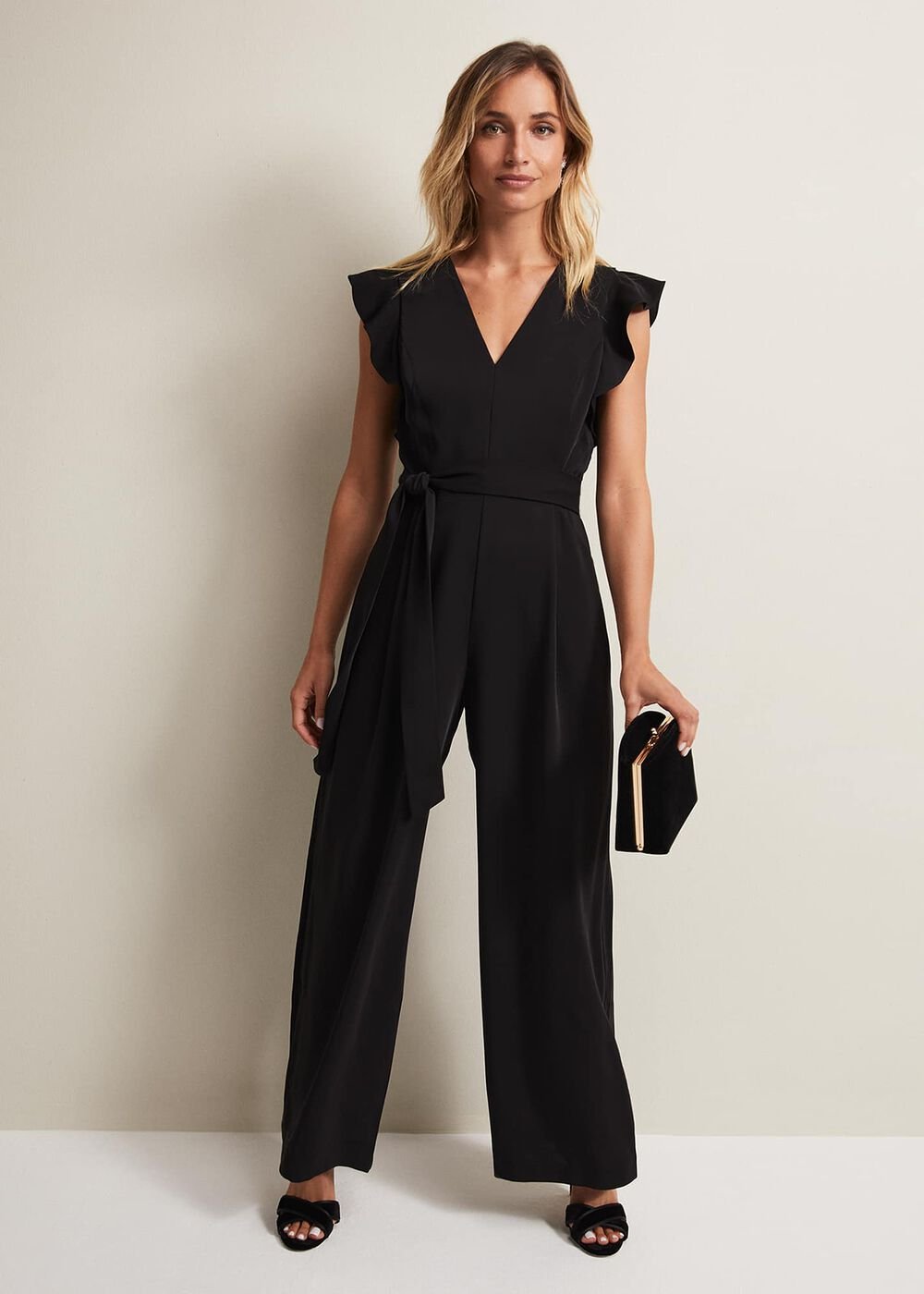 Kallie V Neck Frill Jumpsuit Black