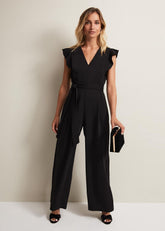 Kallie V Neck Frill Jumpsuit Black