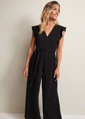 Kallie V Neck Frill Jumpsuit Black