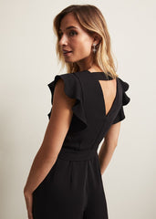 Kallie V Neck Frill Jumpsuit Black