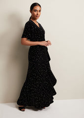 Petite Holly Velvet Star Wrap Maxi Dress Black