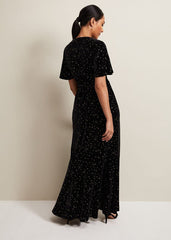 Petite Holly Velvet Star Wrap Maxi Dress Black