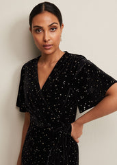 Petite Holly Velvet Star Wrap Maxi Dress Black