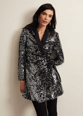 Brea Wrap Tuxe Sequin Dress Black