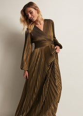 Adrianna Foil Pleated Maxi Dress Metallic
