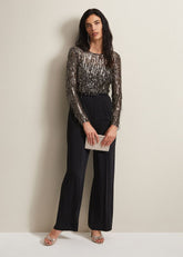 Mariah Sequin Fringe Wide Leg Jumpsuit Black
