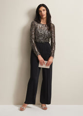 Mariah Sequin Fringe Wide Leg Jumpsuit Black