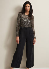 Mariah Sequin Fringe Wide Leg Jumpsuit Black