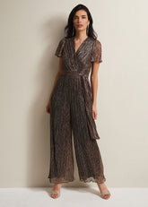 Stella Bronze Plisse Wide Leg Jumpsuit Metallic