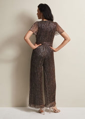 Stella Bronze Plisse Wide Leg Jumpsuit Metallic