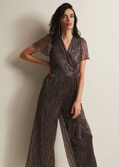 Stella Bronze Plisse Wide Leg Jumpsuit Metallic
