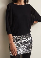 Becca Silver Sequin Batwing Mini Dress Black/Multi
