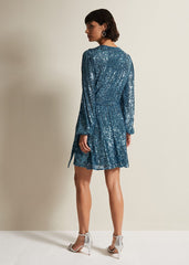 Carissa Teal Sequin Wrap Mini Dress Teal