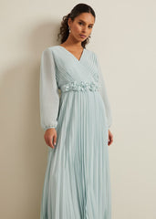 Petite Alecia Pleated Maxi Dress Pale Blue