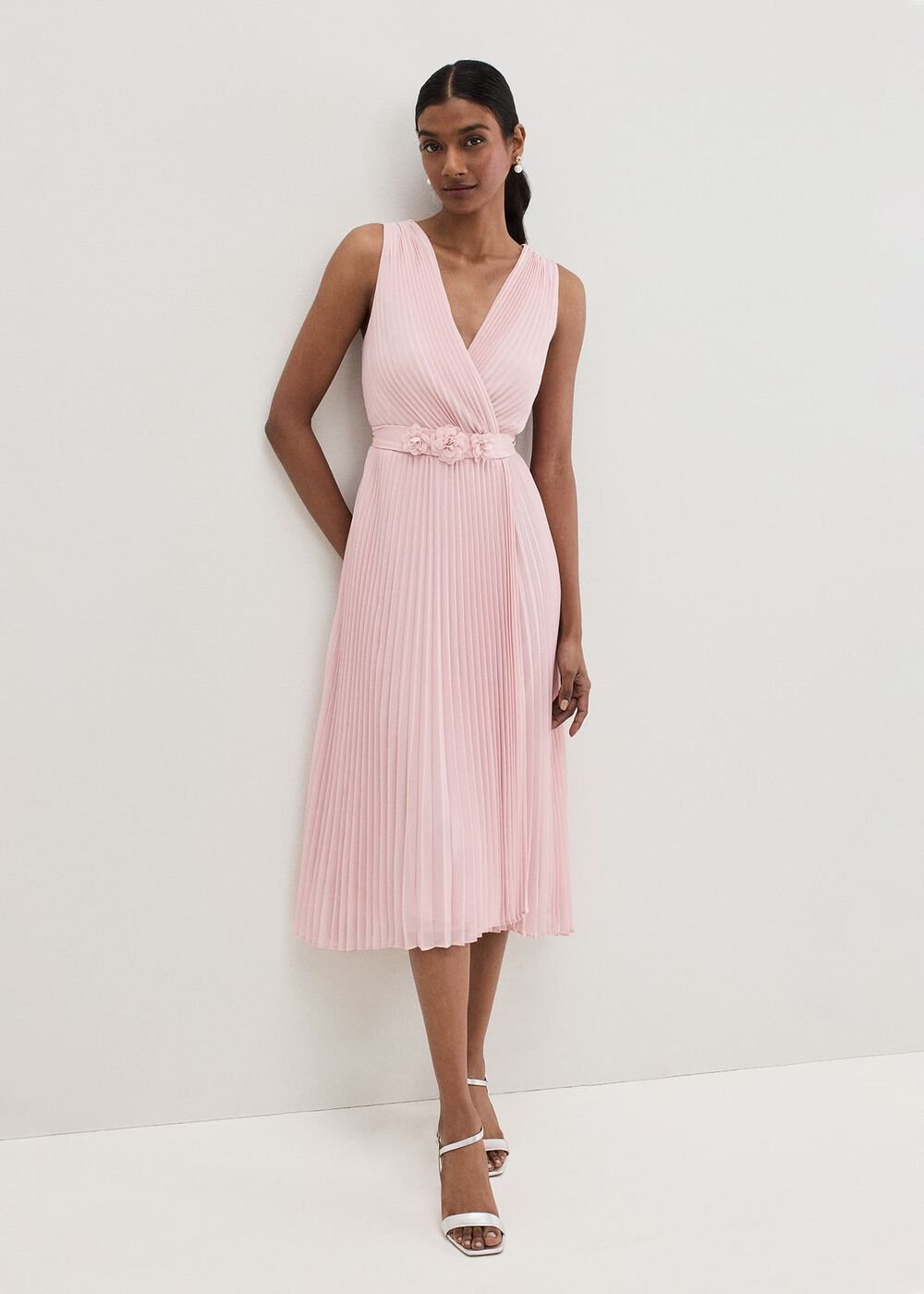 Cressida Pleated Midi Dress Antique Rose