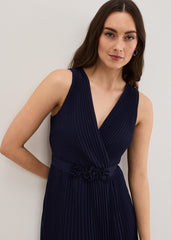 Cressida Pleated Midi Dress Navy