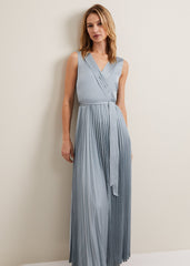 Bonnie Pleat Wrap Satin Maxi Dress Light Green