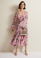 Lina Printed Long Sleeve Midi Dress Multi-Coloured