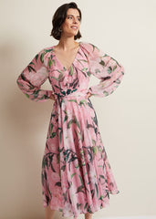 Lina Printed Long Sleeve Midi Dress Multi-Coloured