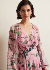 Lina Printed Long Sleeve Midi Dress Multi-Coloured