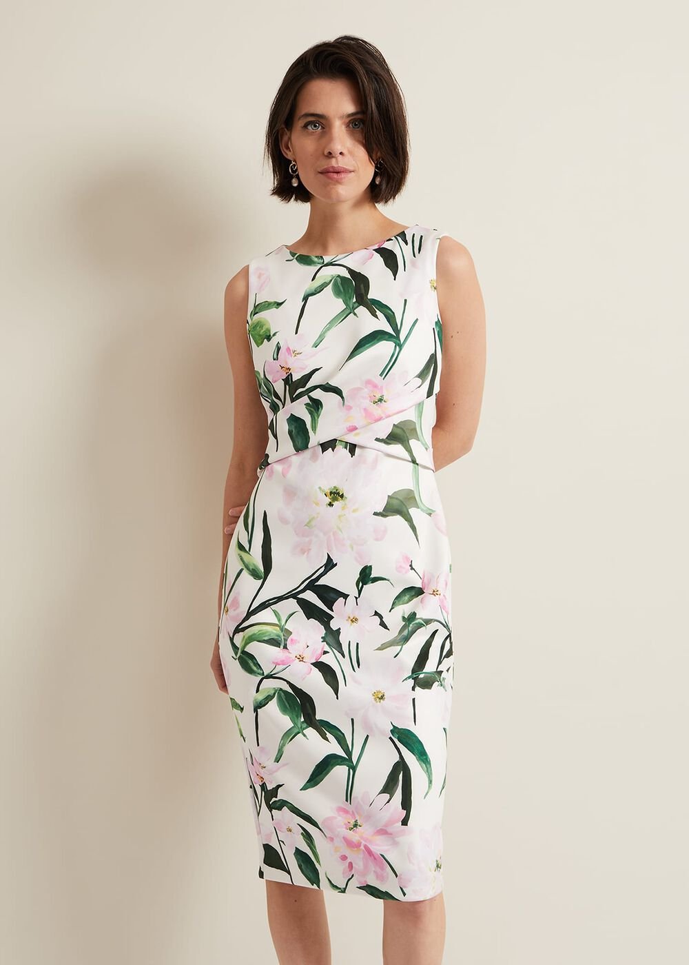 Elsa Floral Scuba Midi Dress Multi-Coloured