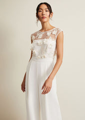 Cherie Bridal Floral Textured Jumpsuit Ivory