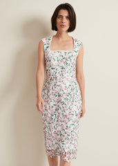 Diana Floral Lace Midi Dress Multi-Coloured