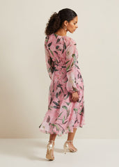 Petite Lina Printed Midi Dress Multi-Coloured