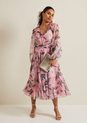 Petite Lina Printed Midi Dress Multi-Coloured