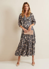 Kezia Satin Floral Wrap Dress Multi-Coloured