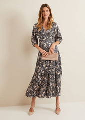 Kezia Satin Floral Wrap Dress Multi-Coloured