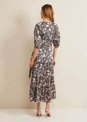 Kezia Satin Floral Wrap Dress Multi-Coloured