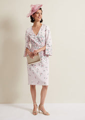 Giovanna Floral Belted Split Sleeve Dress Multi-Coloured