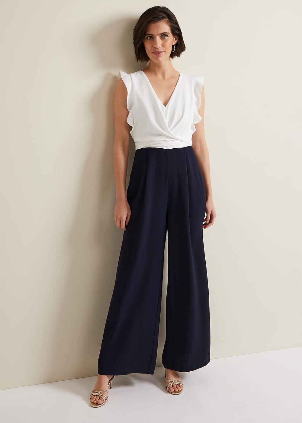 Ayla Ruffle Wrap Jumpsuit Navy/Ivory