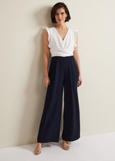 Ayla Ruffle Wrap Jumpsuit Navy/Ivory