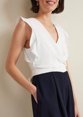 Ayla Ruffle Wrap Jumpsuit Navy/Ivory