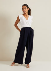 Petite Ayla Ruffle Colourblock Jumpsuit Navy/Ivory