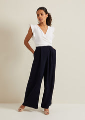Petite Ayla Ruffle Colourblock Jumpsuit Navy/Ivory