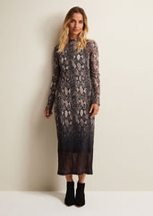 Alix Ombre Snake Midi Mesh Dress Brown