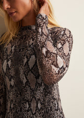 Alix Ombre Snake Midi Mesh Dress Brown