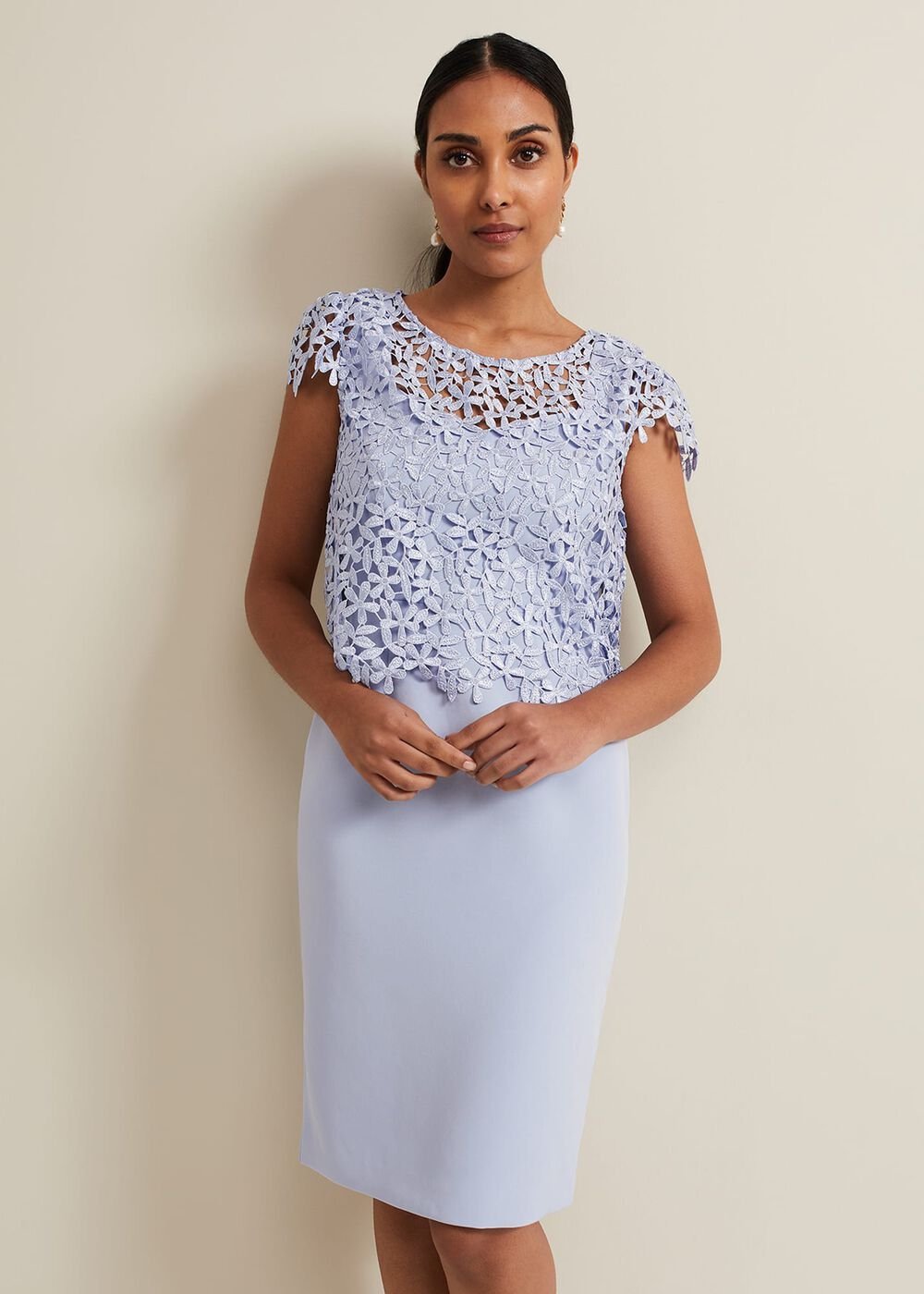 Petite Daisy Lace Double Layer Dress Pale Blue