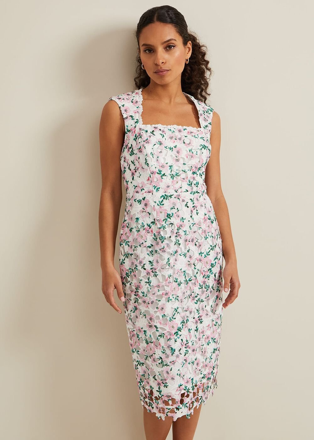 Petite Diana Floral Lace Midi Dress Multi-Coloured