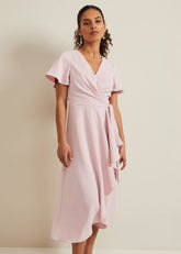 Petite Julissa Frill Wrap Dress Antique Rose