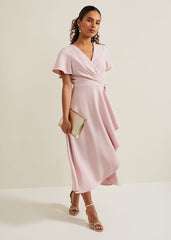 Petite Julissa Frill Wrap Dress Antique Rose