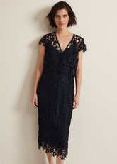 Meghan Lace Double Layer Dress Navy