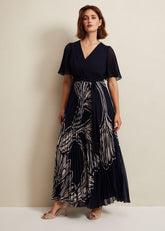 Abigail Printed Pleat Midaxi Dress Multi-Coloured