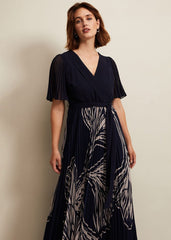 Abigail Printed Pleat Midaxi Dress Multi-Coloured