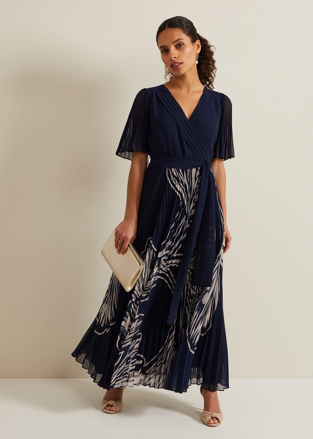 Petite Abigail Printed Pleat Midaxi Dress Multi-Coloured