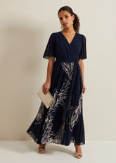 Petite Abigail Printed Pleat Midaxi Dress Multi-Coloured