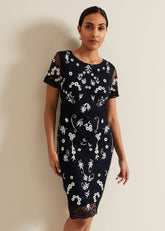 Petite Florisa Embroidered Dress Navy